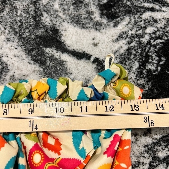 JUDITH MARCH sleeveless mini silk colorful folk print dress with jabot - Picture 8 of 13